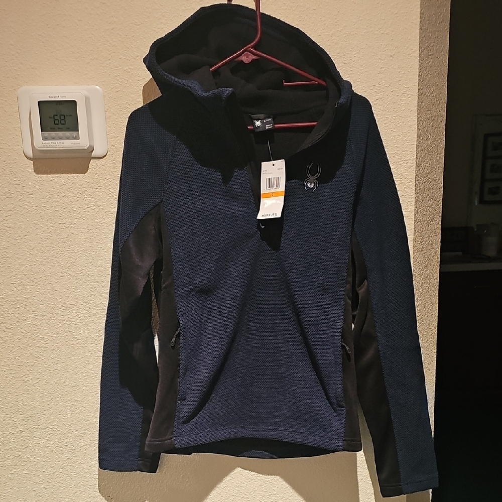 Spyder Quarter Zip Navy and Black Performance QJacket W/ Hood